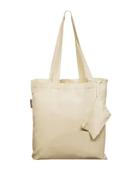 240 ct Foldable Cotton Tote Bags w/ Drawstring Pouch - By Case