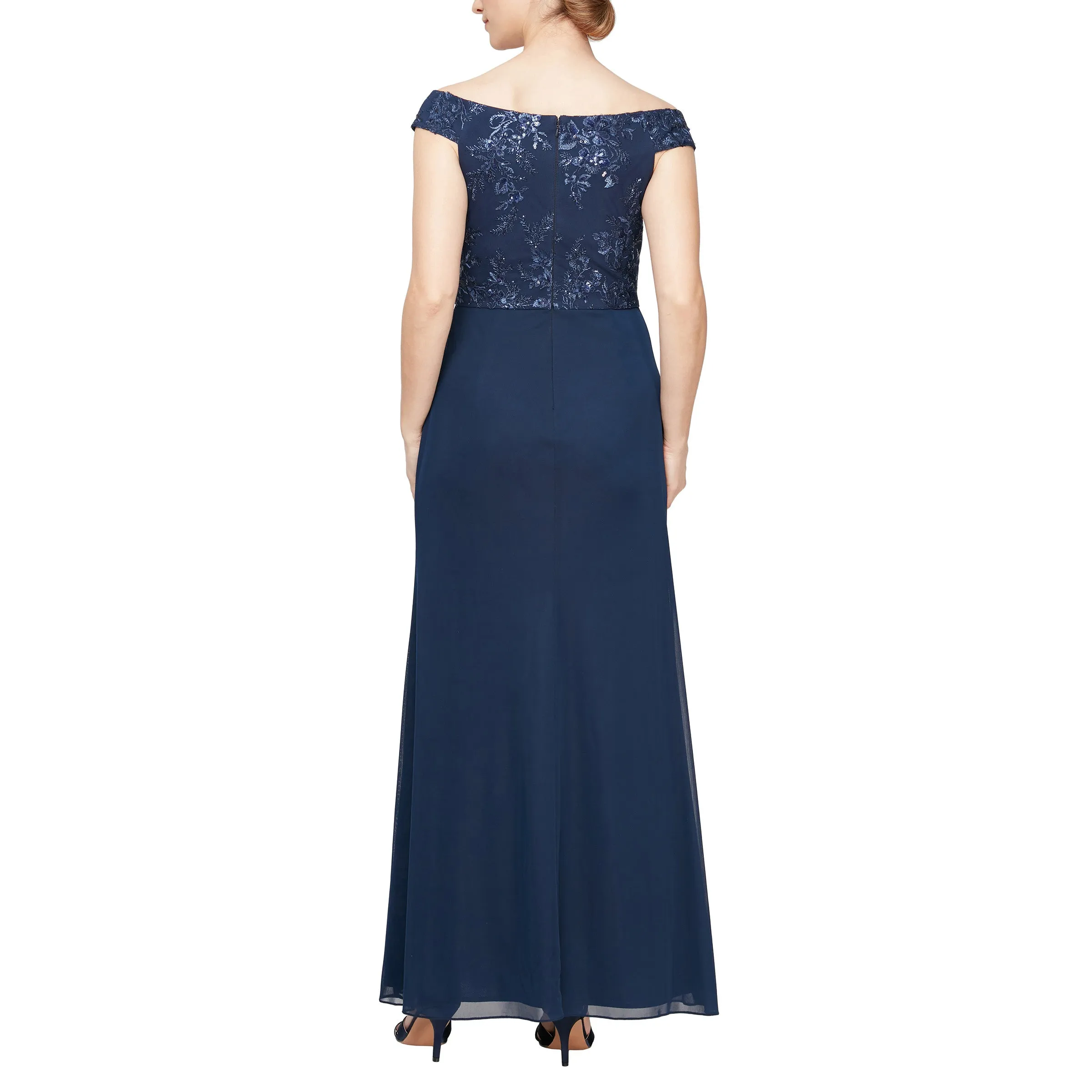 Alex Evenings 81171534 Long Off Shoulder Embroidered Formal Dress