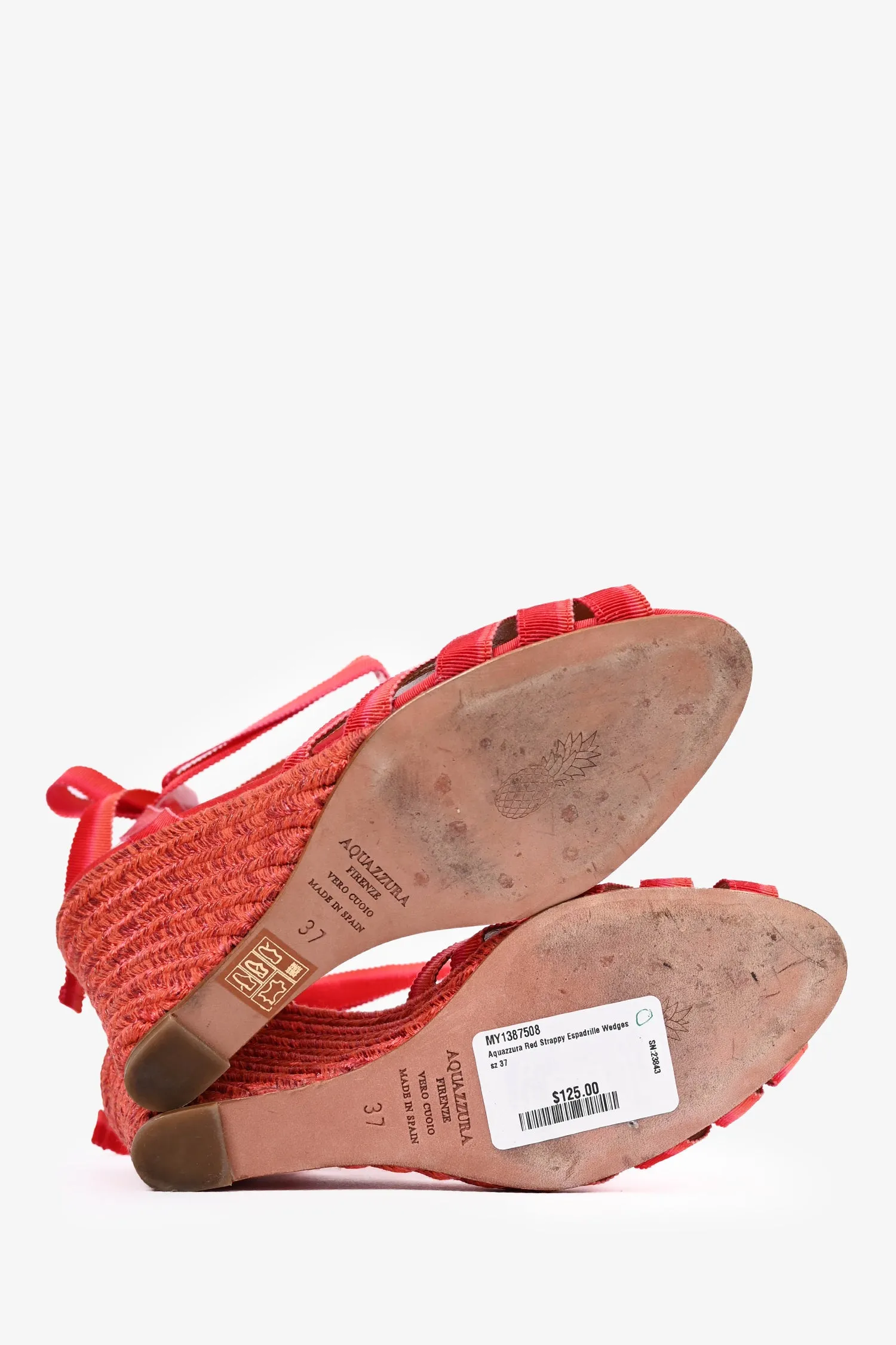 Aquazzura Red Strappy Espadrille Wedges Size 37