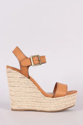 Bamboo Open Toe Ankle Strap Espadrille Wedge