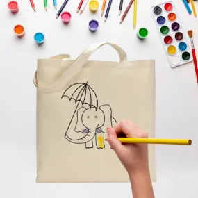 Black Color Elephant Tote Bag (Basic Level) - Coloring-Painting Bags for Kids