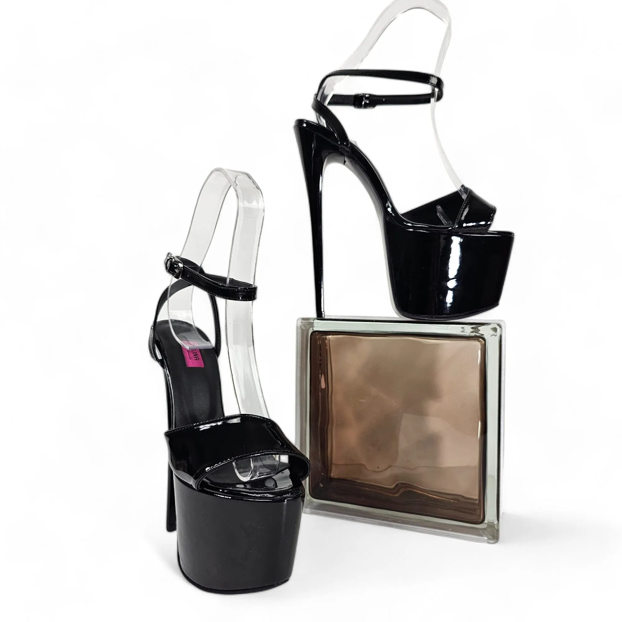 Black Gloss Patent High Heel Pencil Sandals