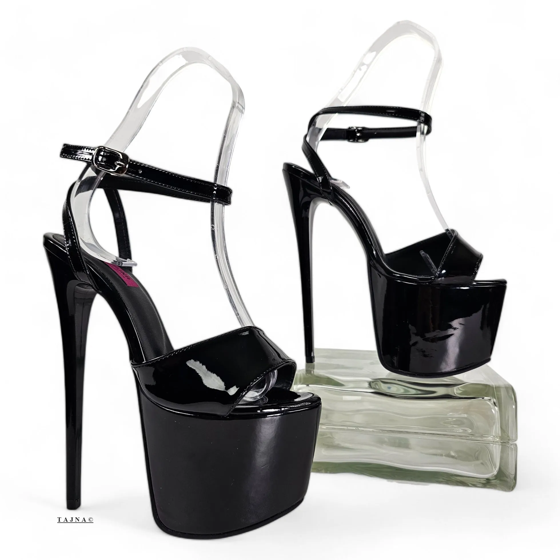 Black Gloss Patent High Heel Pencil Sandals