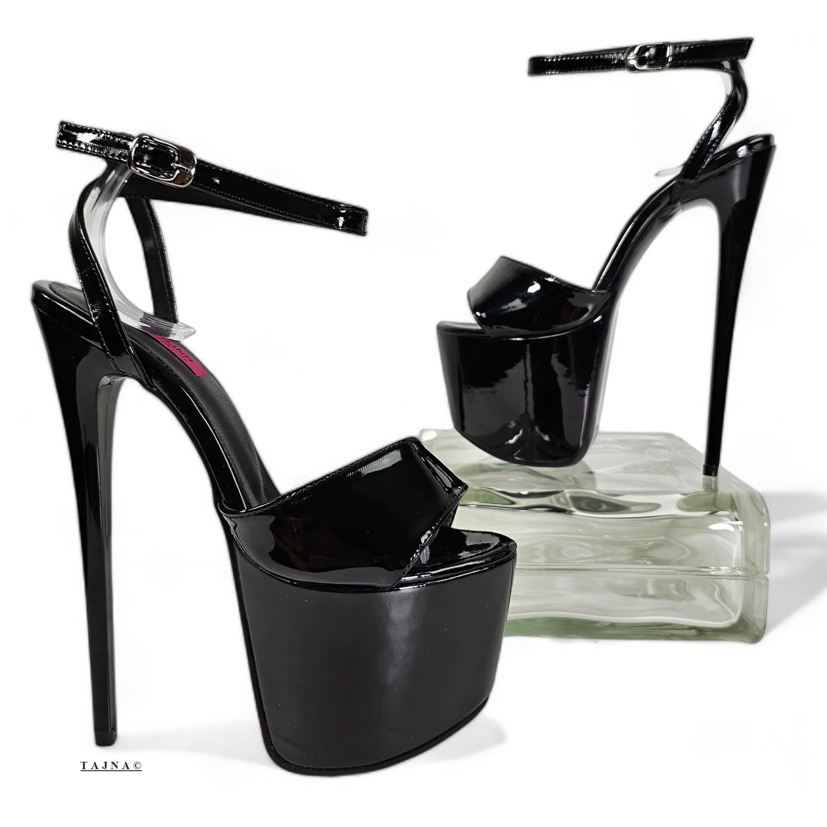 Black Gloss Patent High Heel Pencil Sandals