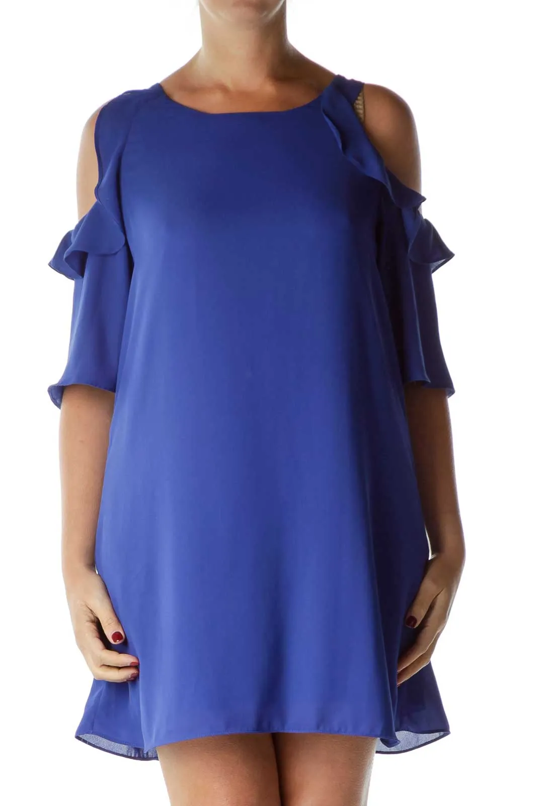 Blue Off-Shoulder Shift Dress