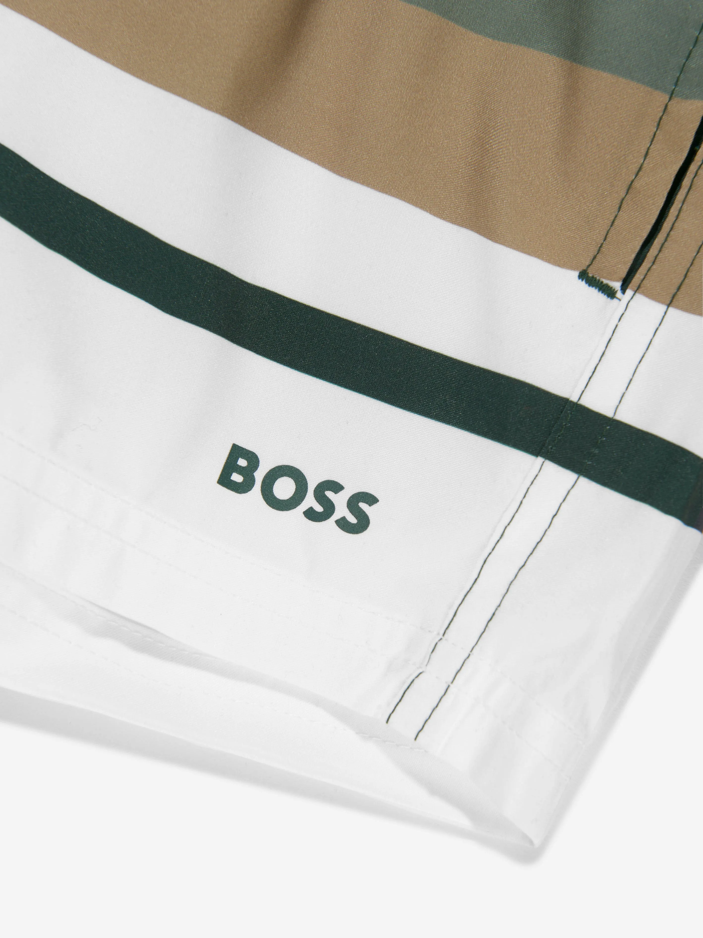 BOSS Boys Striped Swim Shorts In Green