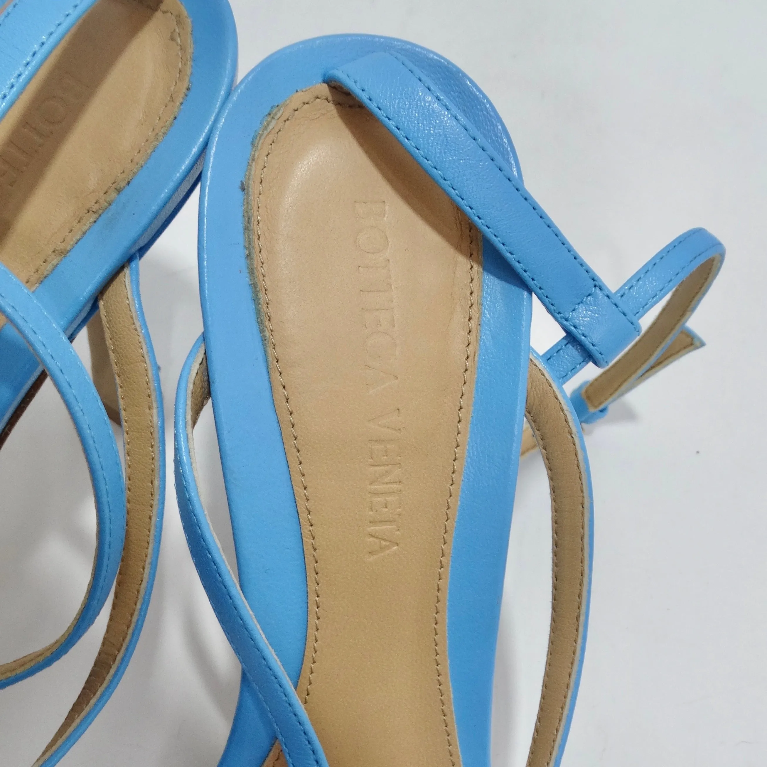 Bottega Veneta Stretch Square Toe Leather Sandals Blue