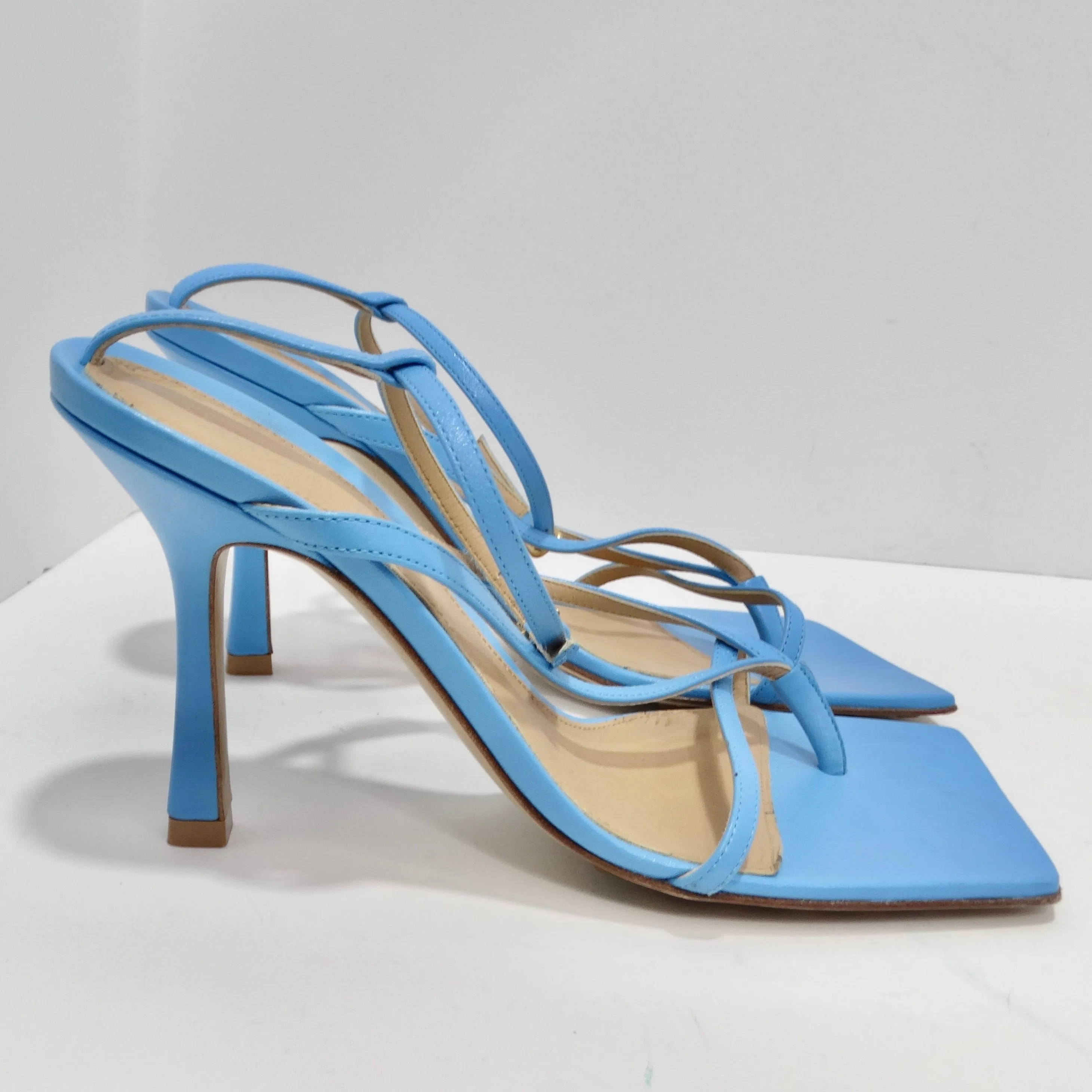 Bottega Veneta Stretch Square Toe Leather Sandals Blue