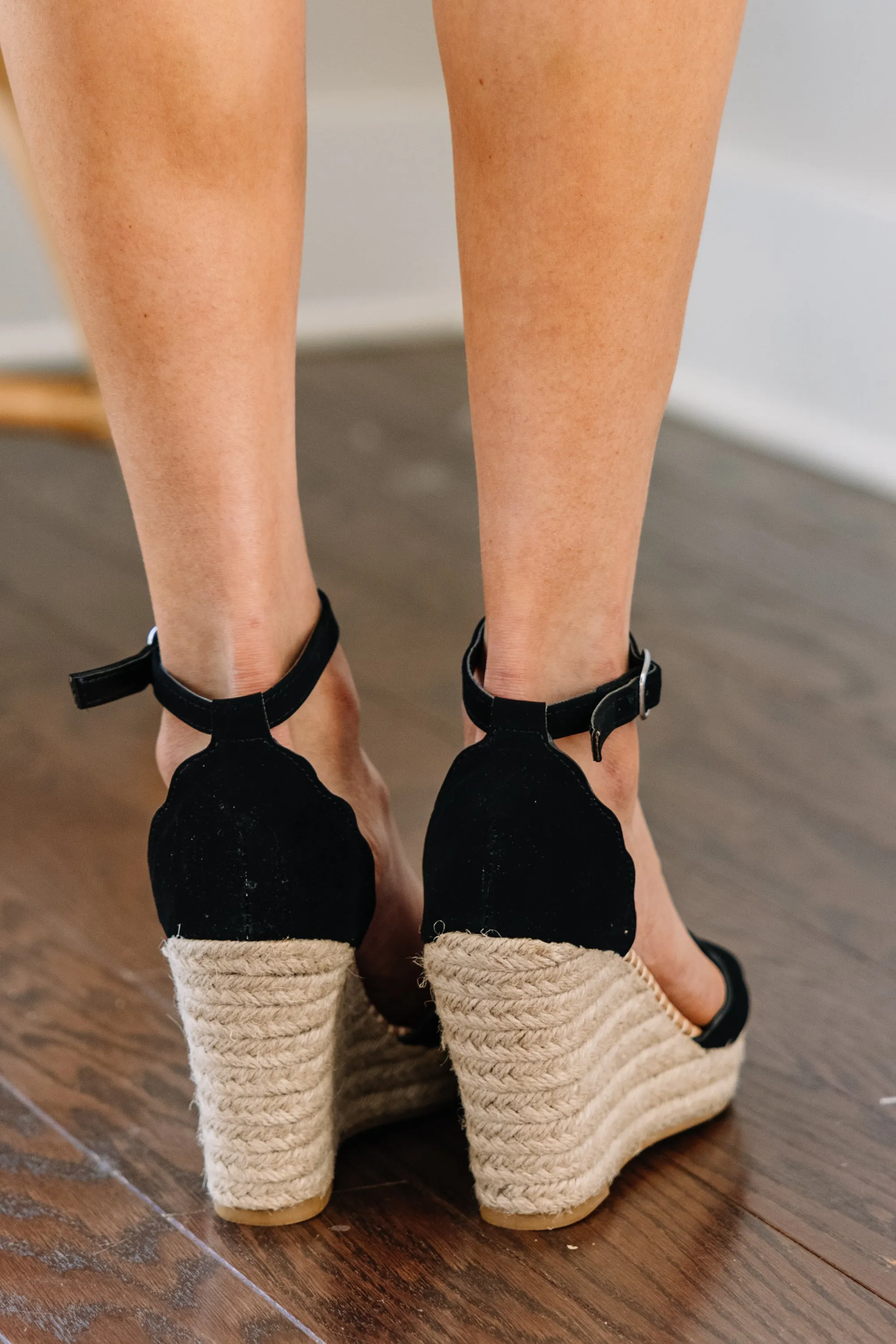 Build You Up Black Espadrille Wedges