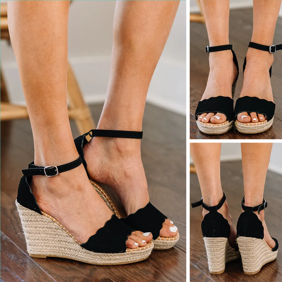 Build You Up Black Espadrille Wedges