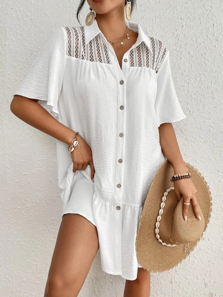 Button-Down White Shirt Swim Cover Up Dress