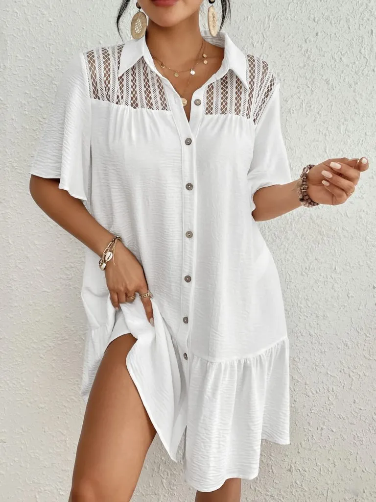 Button-Down White Shirt Swim Cover Up Dress