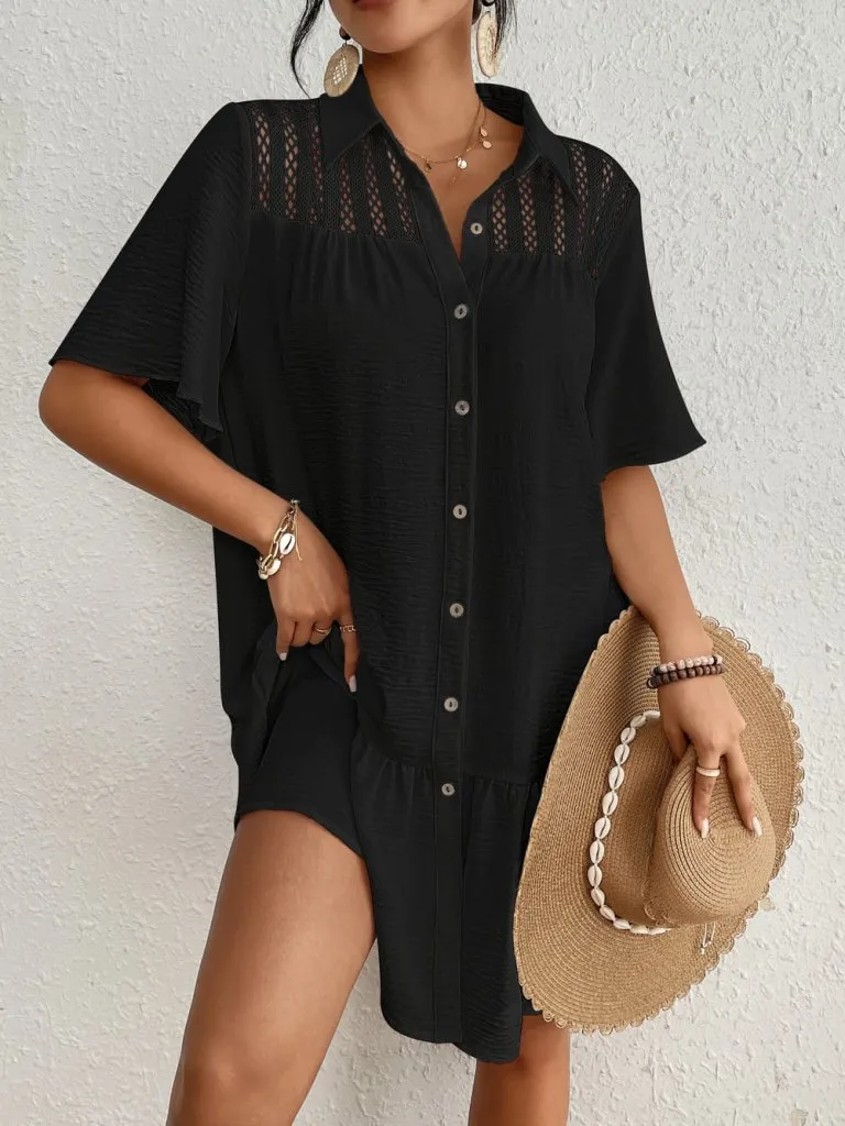 Button-Down White Shirt Swim Cover Up Dress