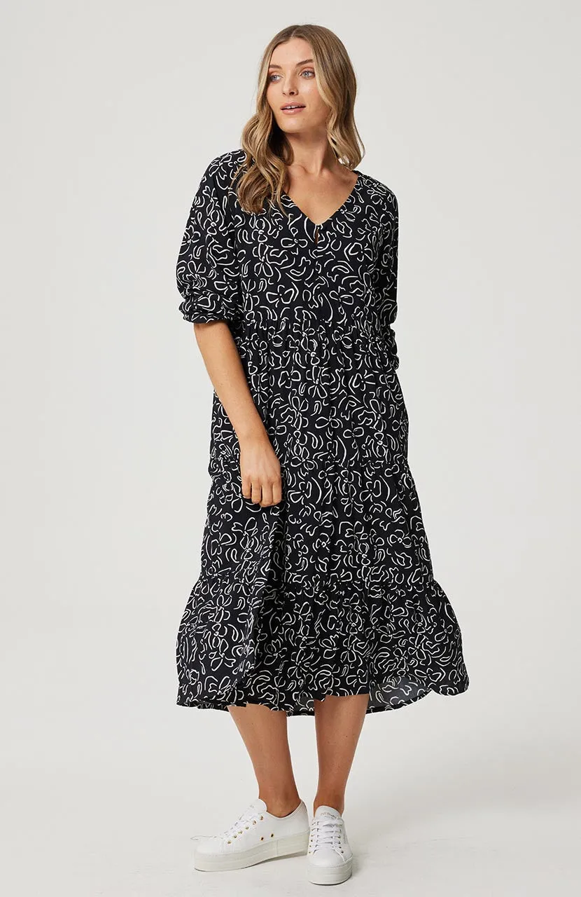 Cali Midi Dress - Black Stencil