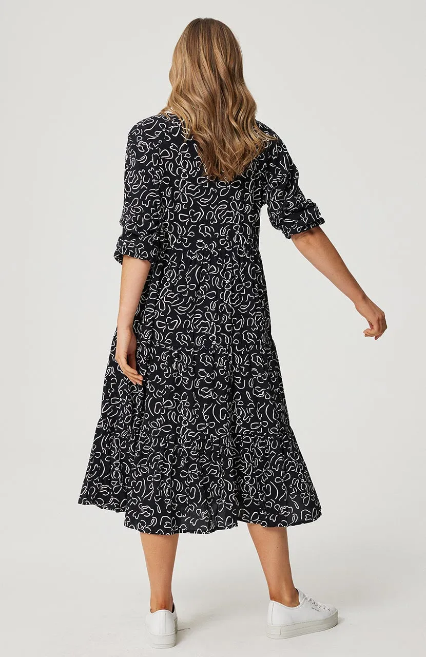 Cali Midi Dress - Black Stencil