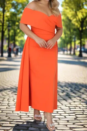 Chiffon Orange Off-The-Shoulder Ankle Length Mother of The Bride Dresses