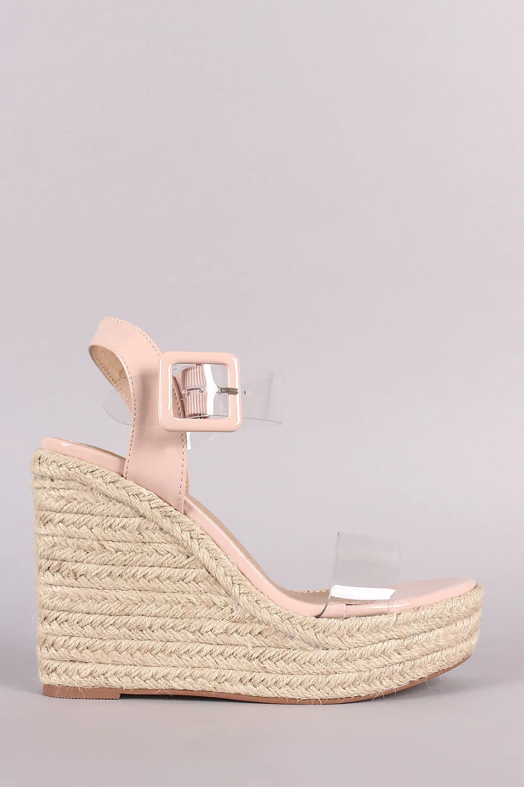 Clear Open Toe Espadrille Platform Wedge