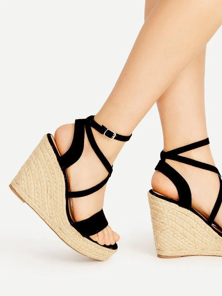 Cross Strap Espadrille Wedges