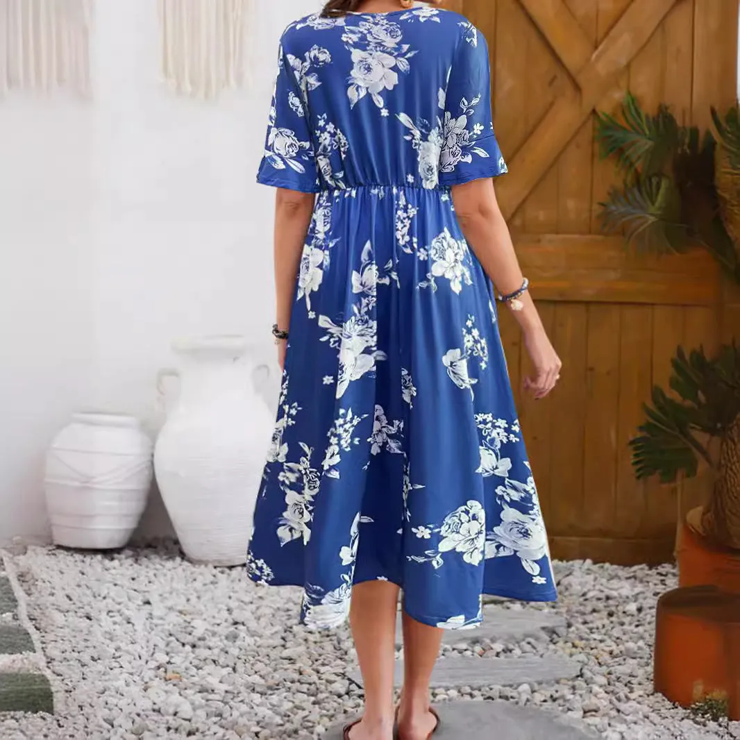 Elegant Round Neck Short Sleeve Printed Dresses Wholesale Womens Clothing N3824073000127