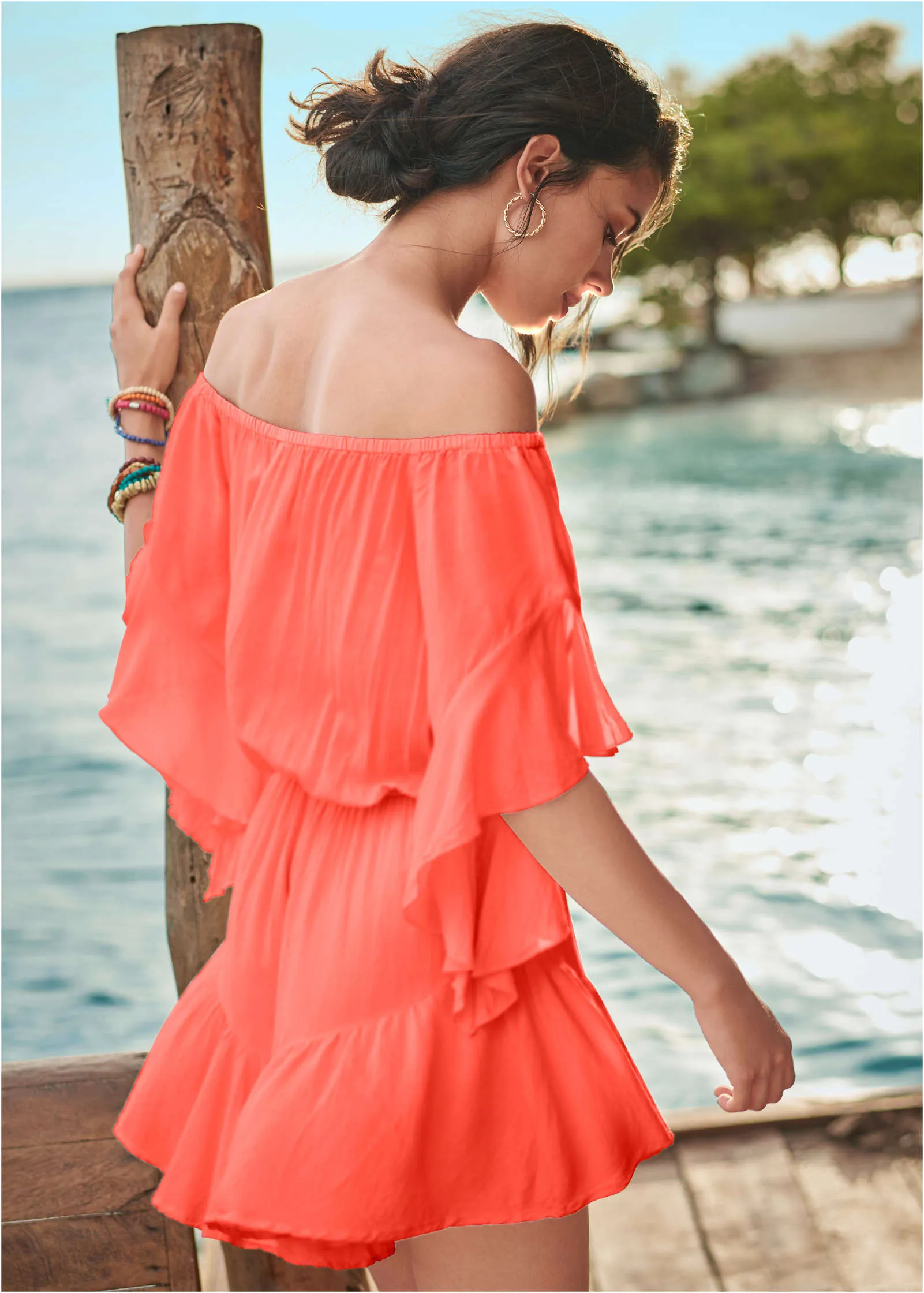 Flirty Romper Cover-Up - Coral Bright