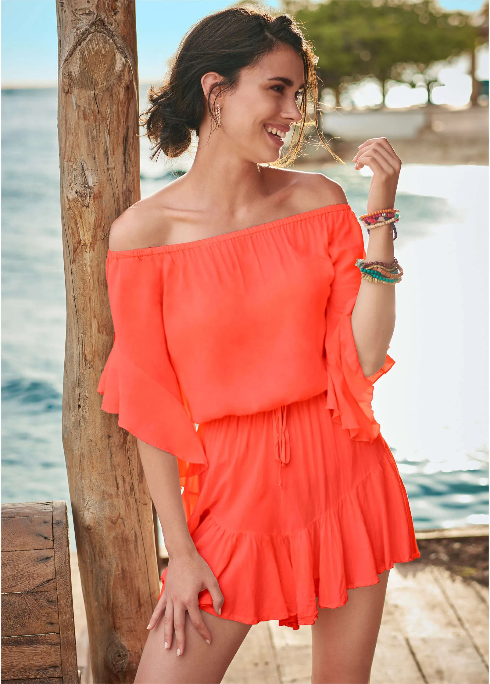 Flirty Romper Cover-Up - Coral Bright