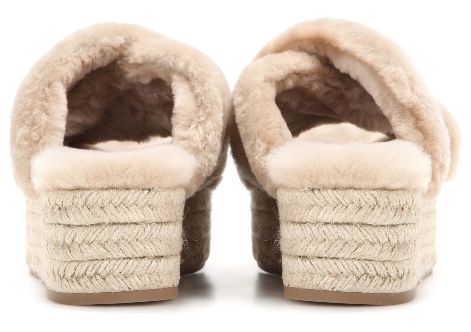 Fur Criss-Cross Platform Espadrille Sandals - Apricot