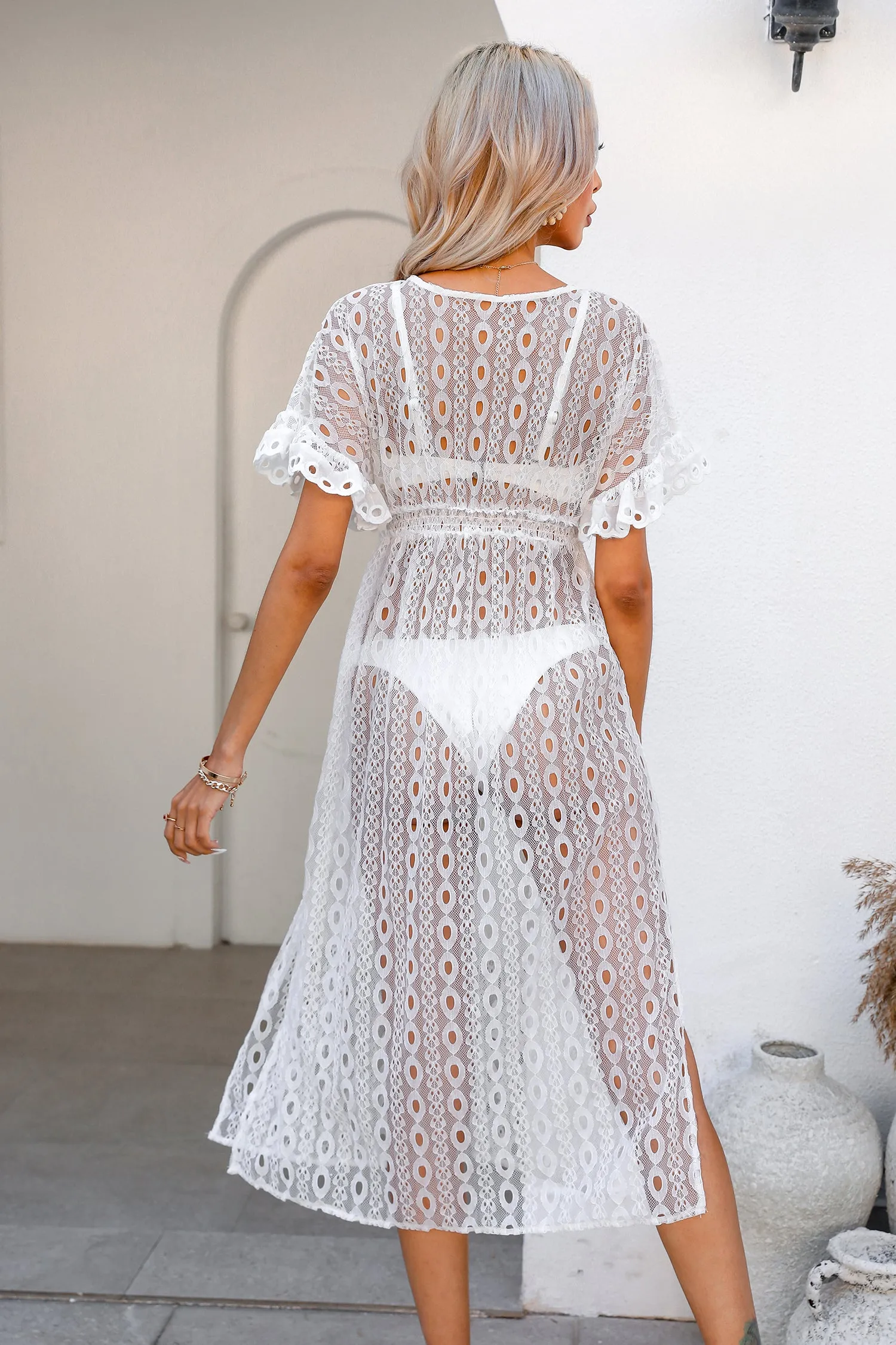 Geraldine Crochet Sheer Swim Cover-Up Dress