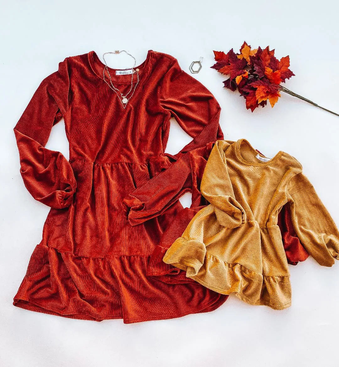 Honey Rust Corduroy Matching Dresses