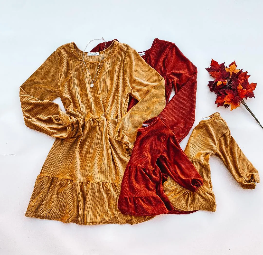 Honey Rust Corduroy Matching Dresses