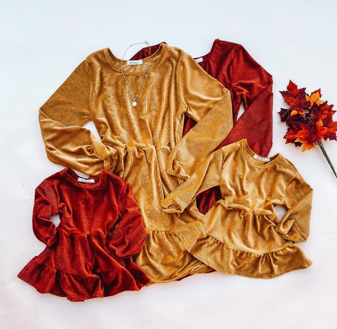 Honey Rust Corduroy Matching Dresses