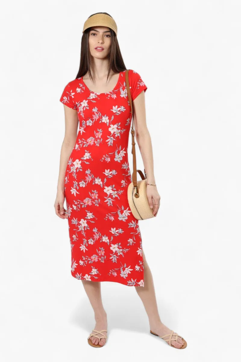 International INC Company Floral Cap Sleeve Midi Dress - Red