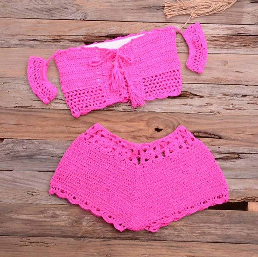 Knitted Crochet Swimsuit Women 2020 Summer Boho Handmade Bra Top Sexy Bikinis