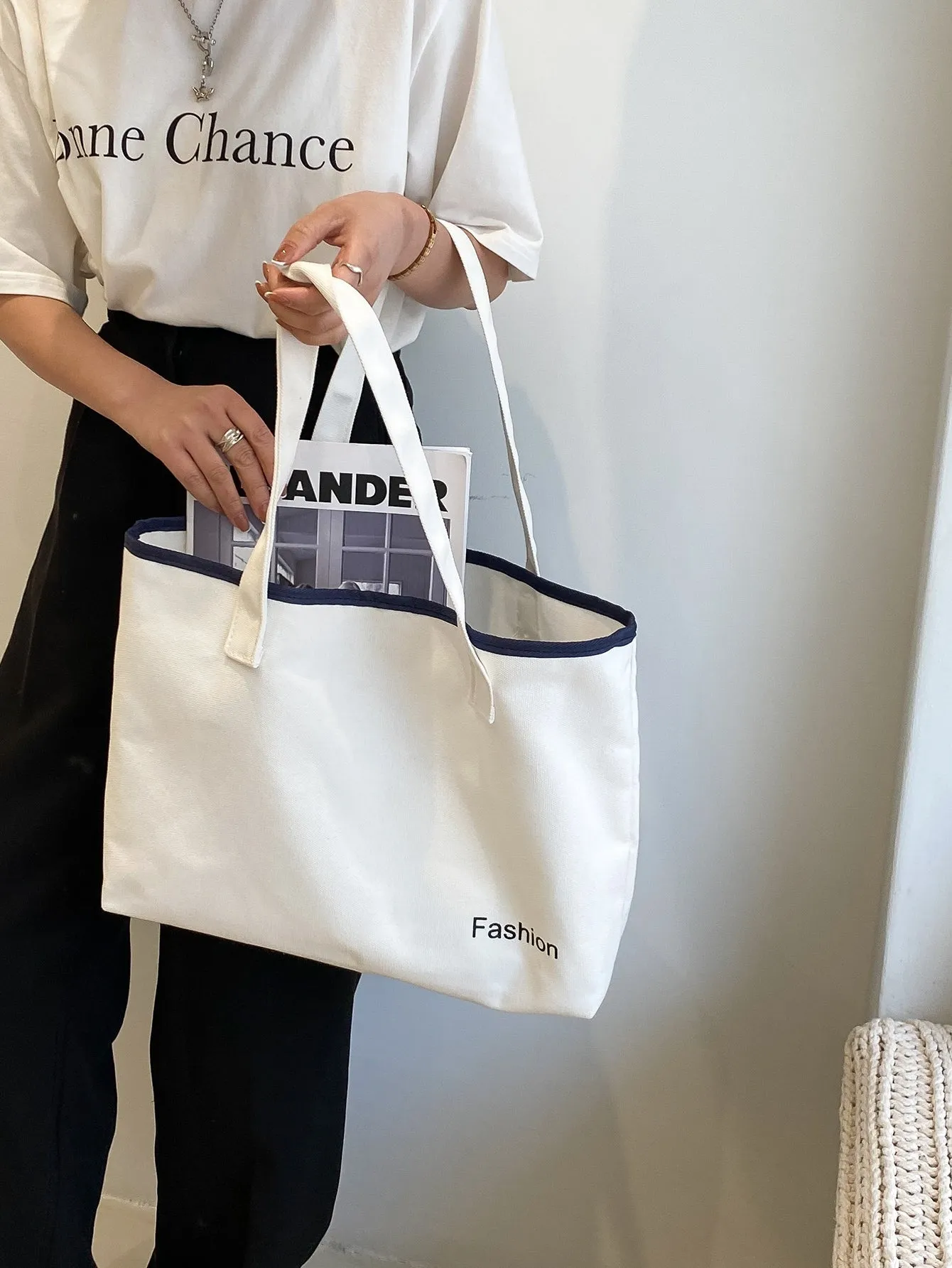 Letter Graphic Shoulder Tote Bag