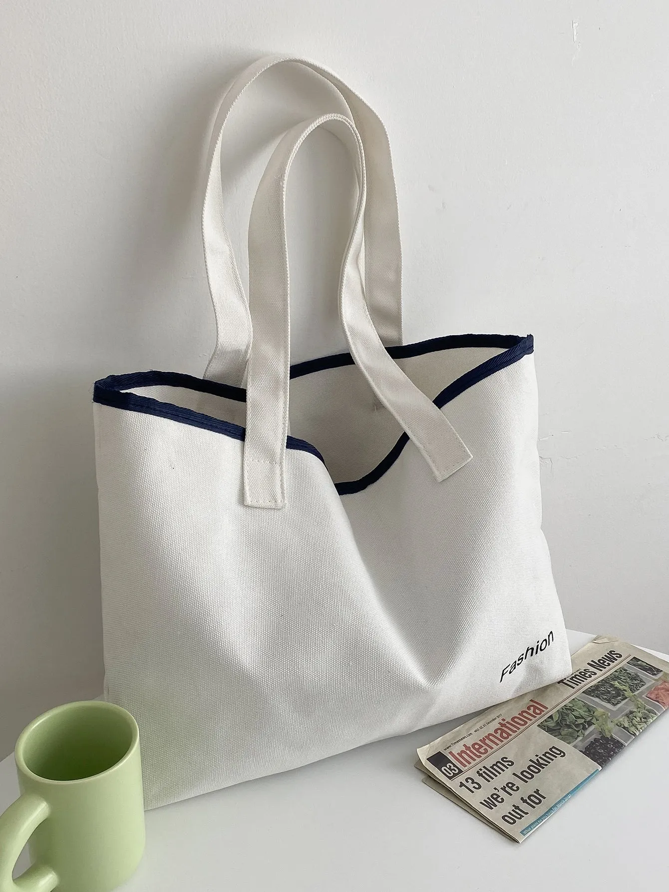 Letter Graphic Shoulder Tote Bag