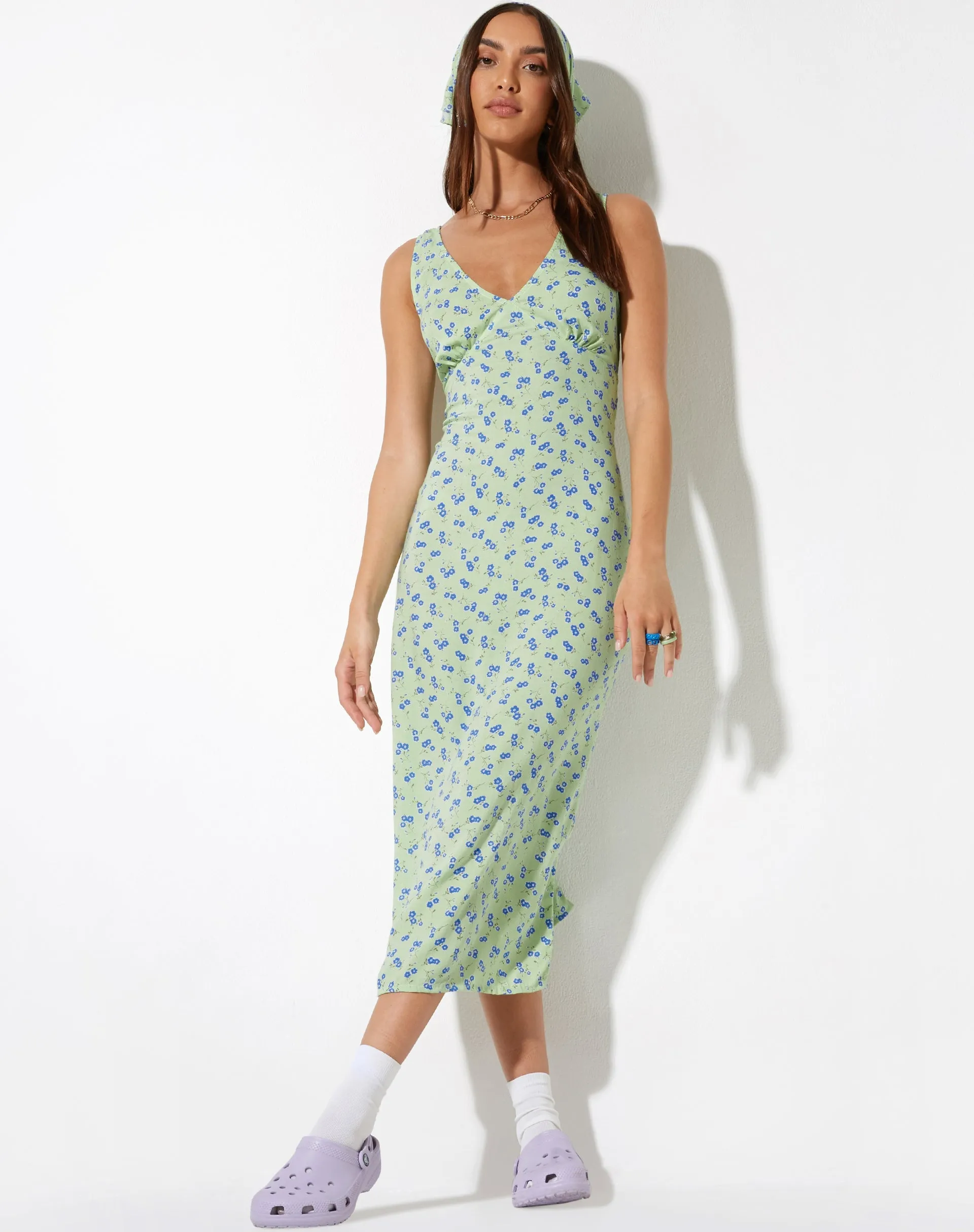 Lisheva Midi Dress in Lime Floral