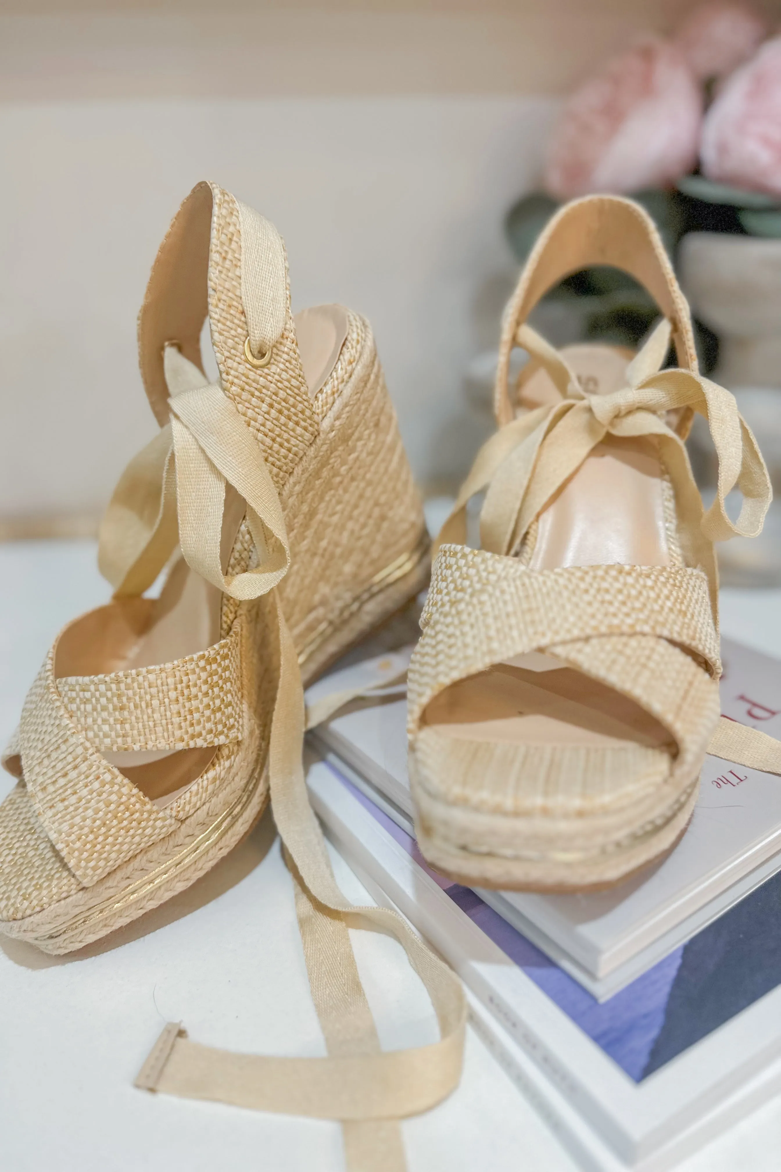 Lock Open Toe Lace Up Espadrille Wedges *FINAL SALE*