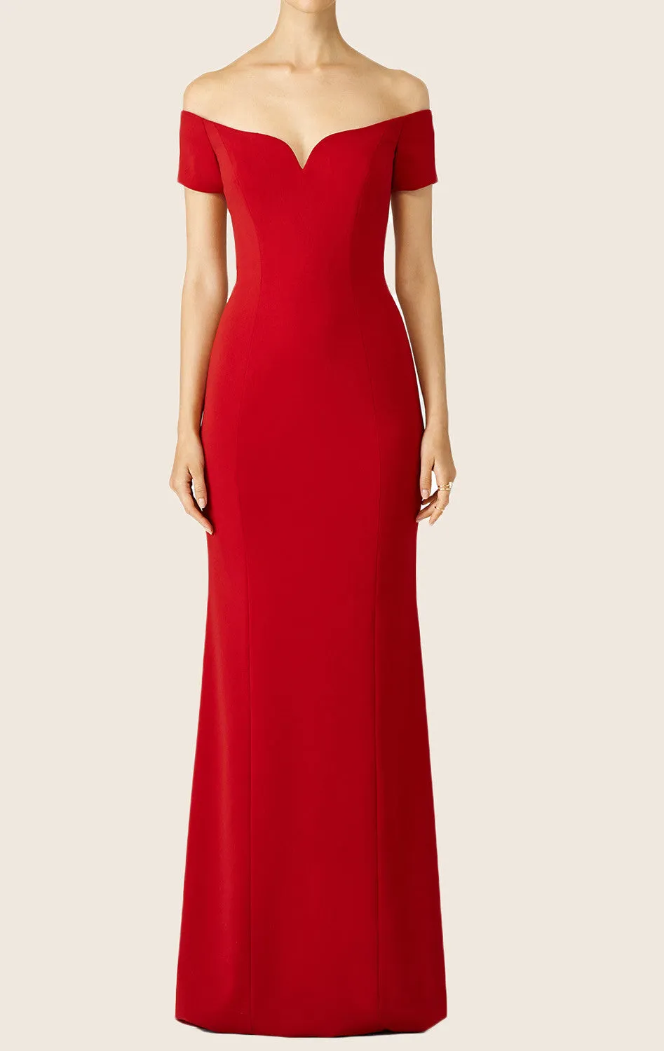 MACloth Off the Shoulder Jersey Maxi Formal Evening Gown Red Prom Dress