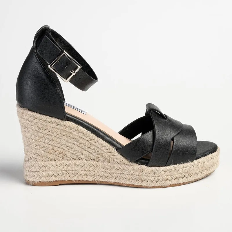 Madison Landry Closed Back Espadrille Wedge Sandal - Black