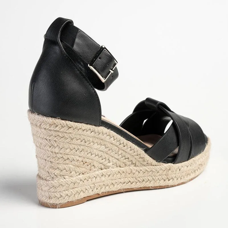 Madison Landry Closed Back Espadrille Wedge Sandal - Black