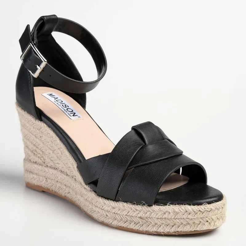 Madison Landry Closed Back Espadrille Wedge Sandal - Black