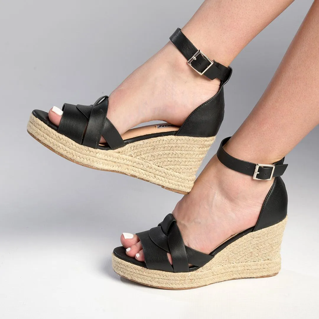 Madison Landry Closed Back Espadrille Wedge Sandal - Black