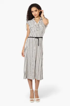 Majora Striped Belted Sleeveless Maxi Dress - White