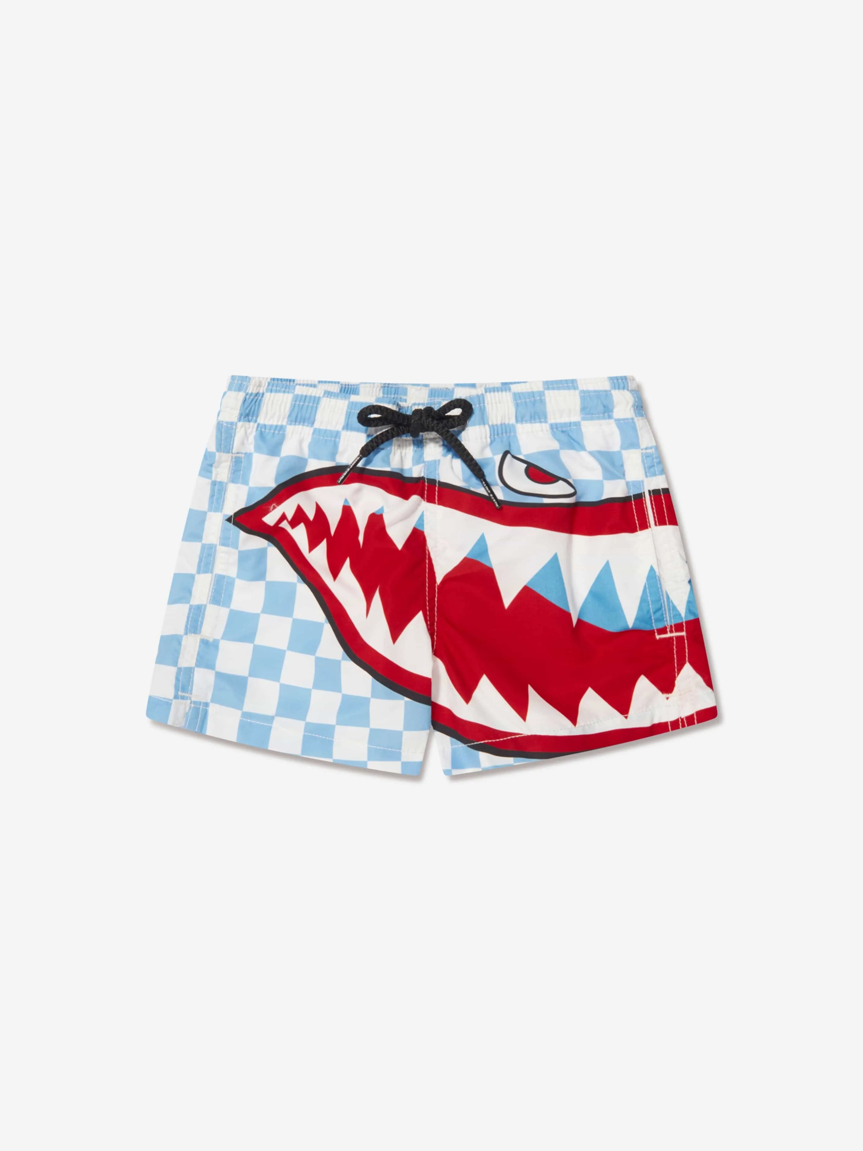 MC2 Saint Barth Boys Check Shark Attack Swim Shorts in Blue