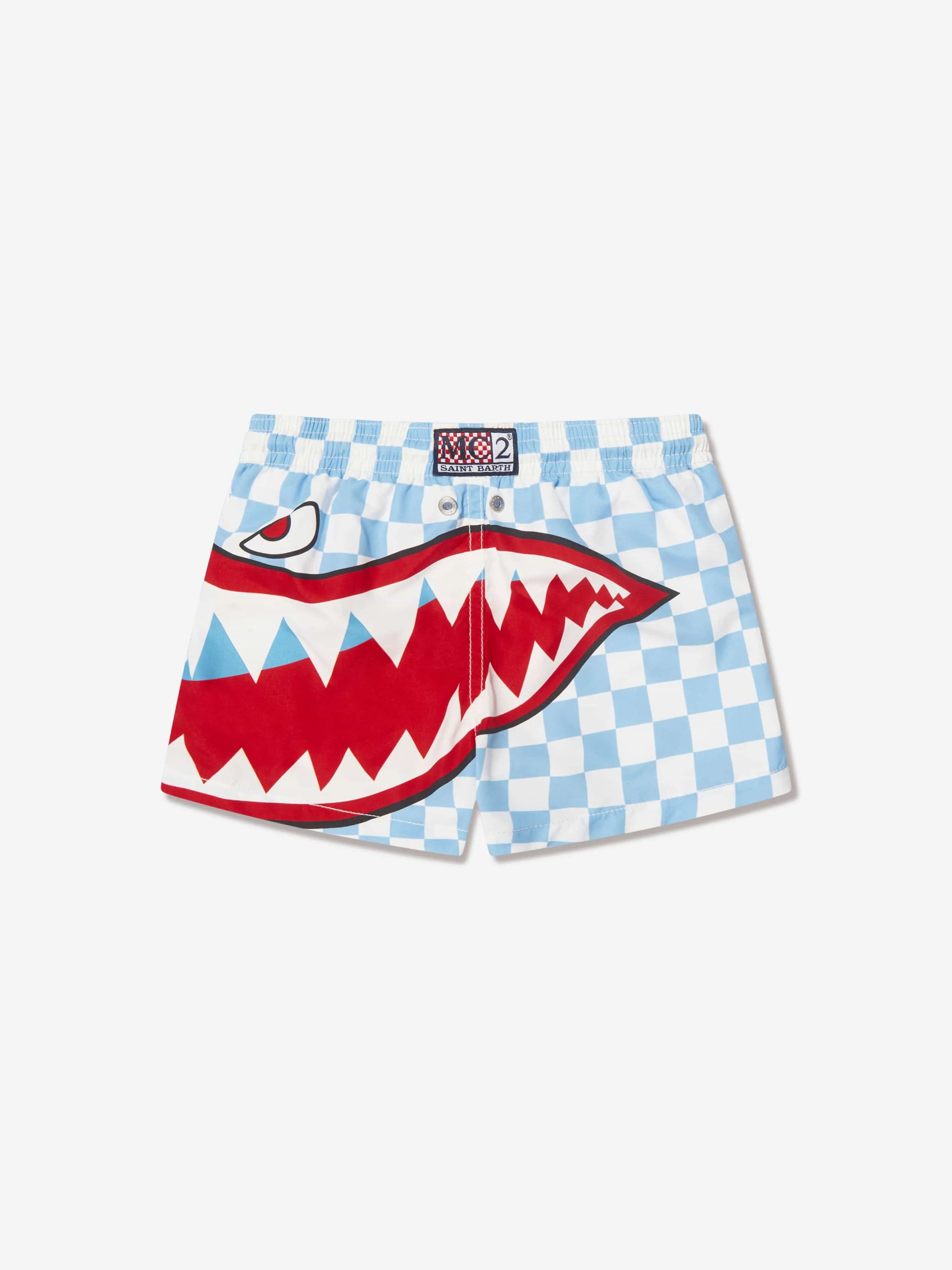 MC2 Saint Barth Boys Check Shark Attack Swim Shorts in Blue