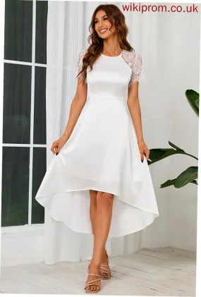 Midi Dresses Leia A-line Neck Short Sleeves Round Elegant Satin Club Dresses