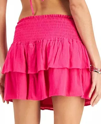 Miken Junior's Smocked Ruffled Skirt Cover Up Swimsuit Pink