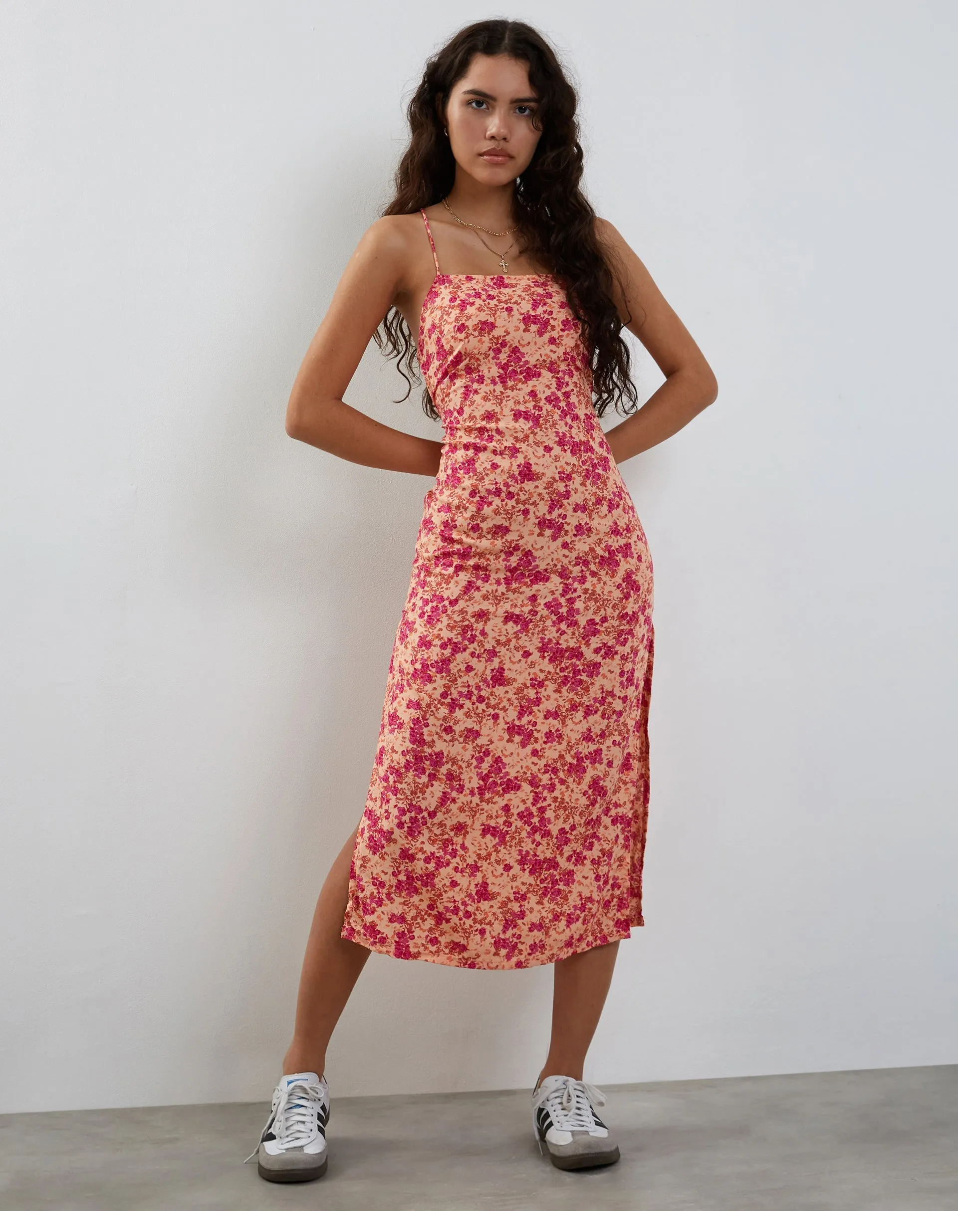 Nosita Midi Dress in Wild Dark Flower Cantaloupe