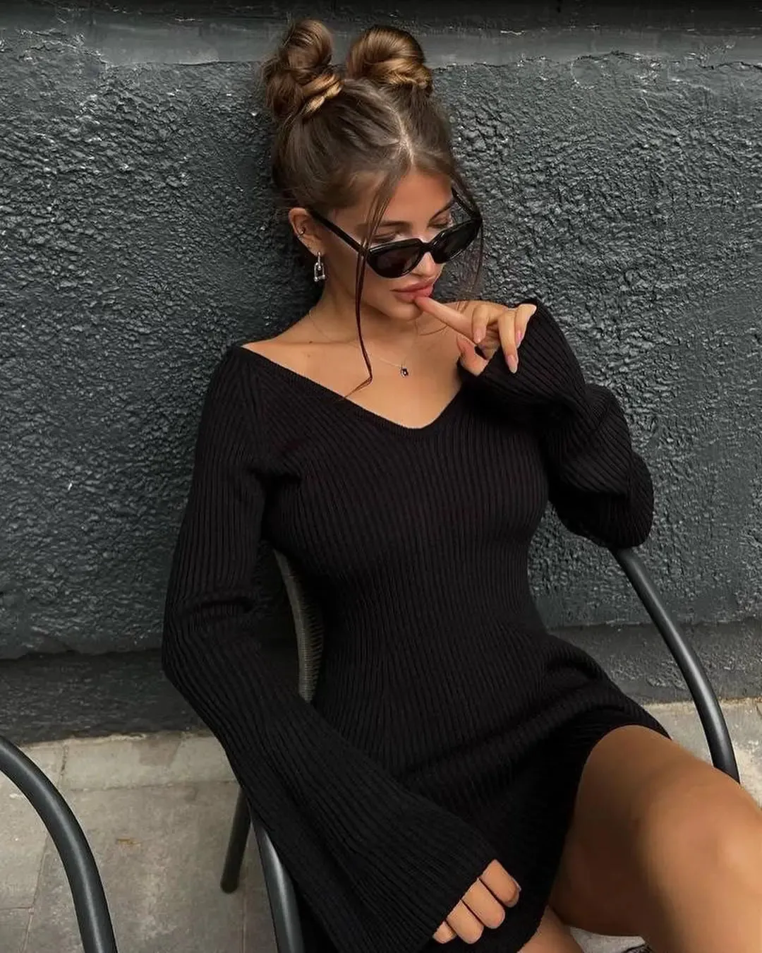 Off-Shoulder Ribbed Mini Sweater Dress