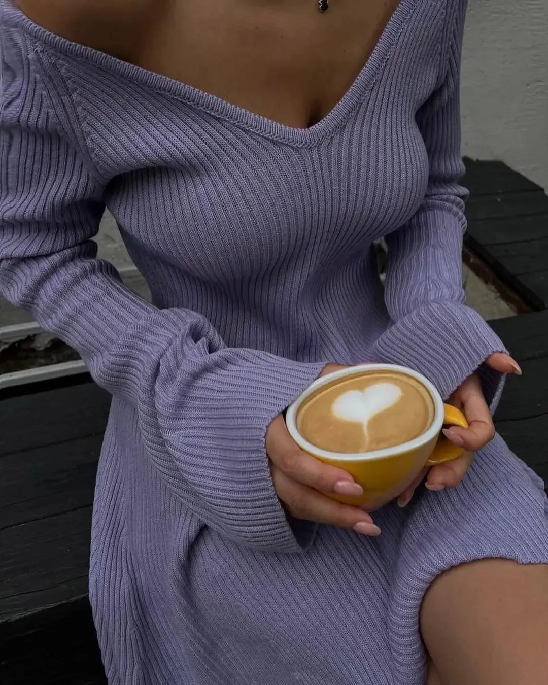 Off-Shoulder Ribbed Mini Sweater Dress