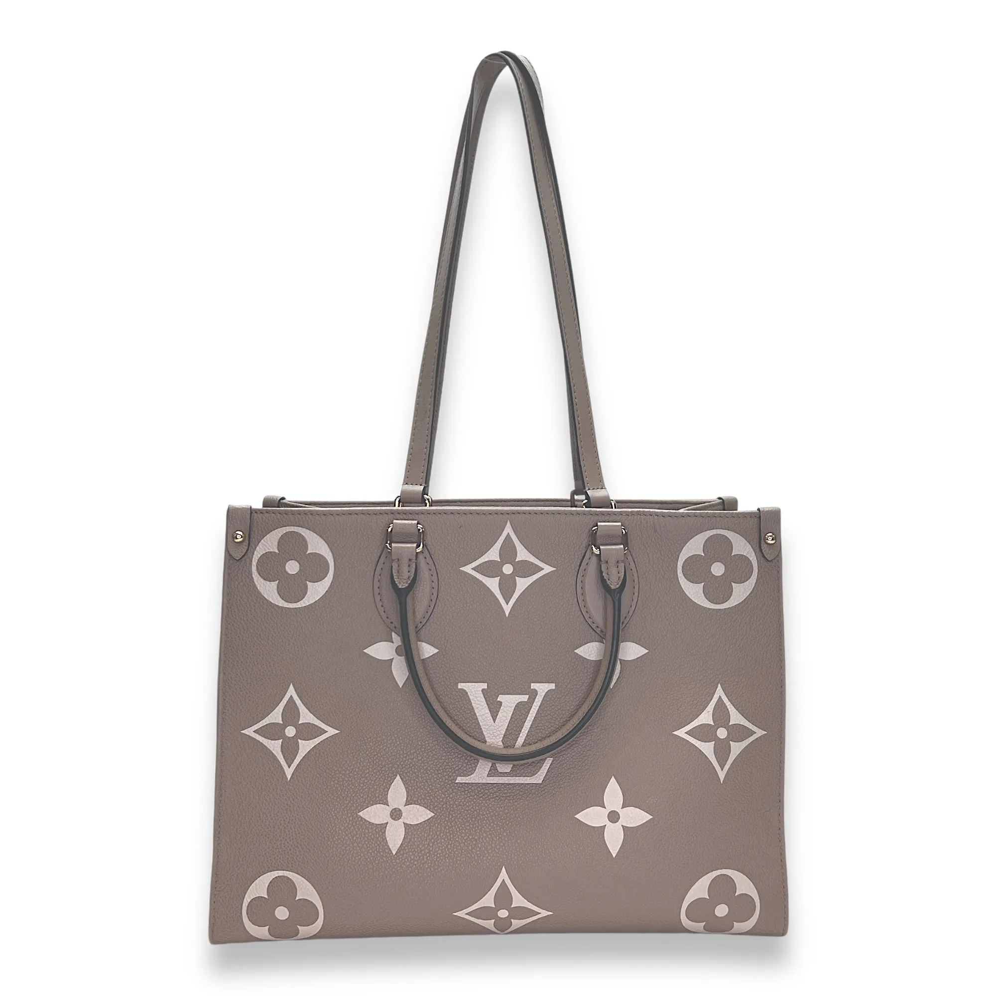 OnTheGo Tote Bag MM Beige in Calfskin, Gold hardware